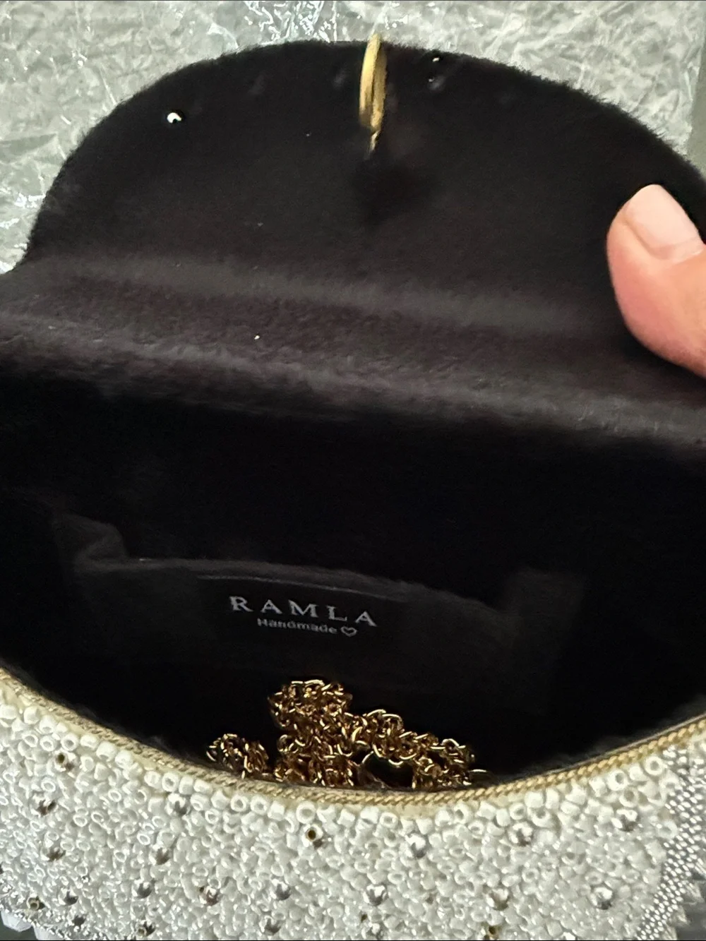 New RAMLA Beaded White Evening Clutch - Elegant Bridal Handbag